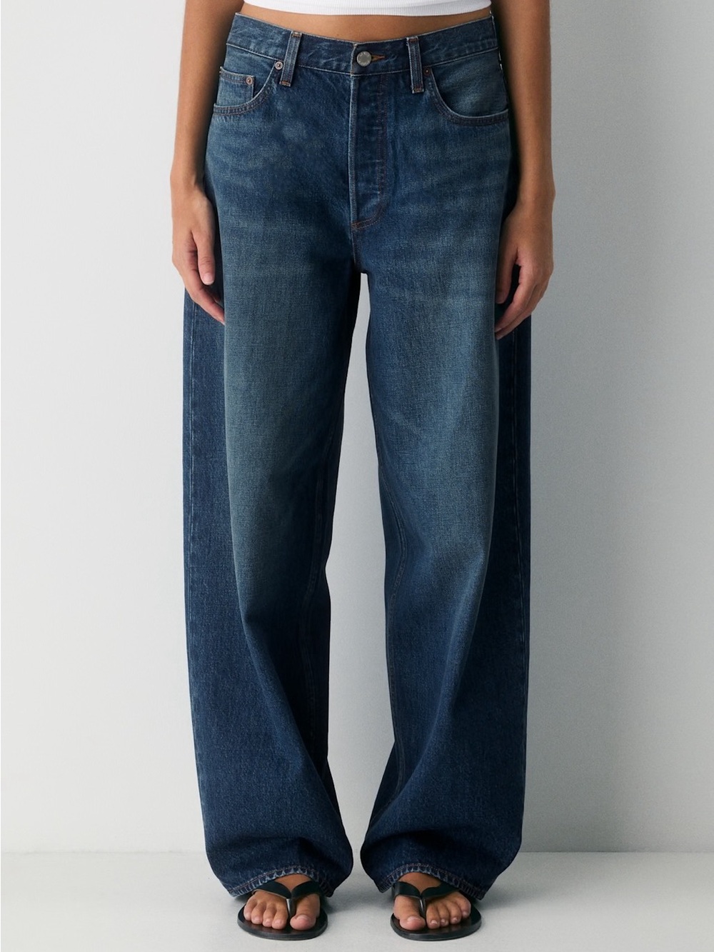 Denim Forum 003 Relaxed Lo-Rise Baggy Jeans in Be About Dark Bleu Size 28